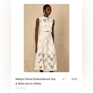 White Floral Embroidered Top & Skirt Set